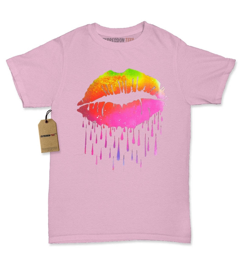 Neon Dripping Lips Womens Tshirt Etsy