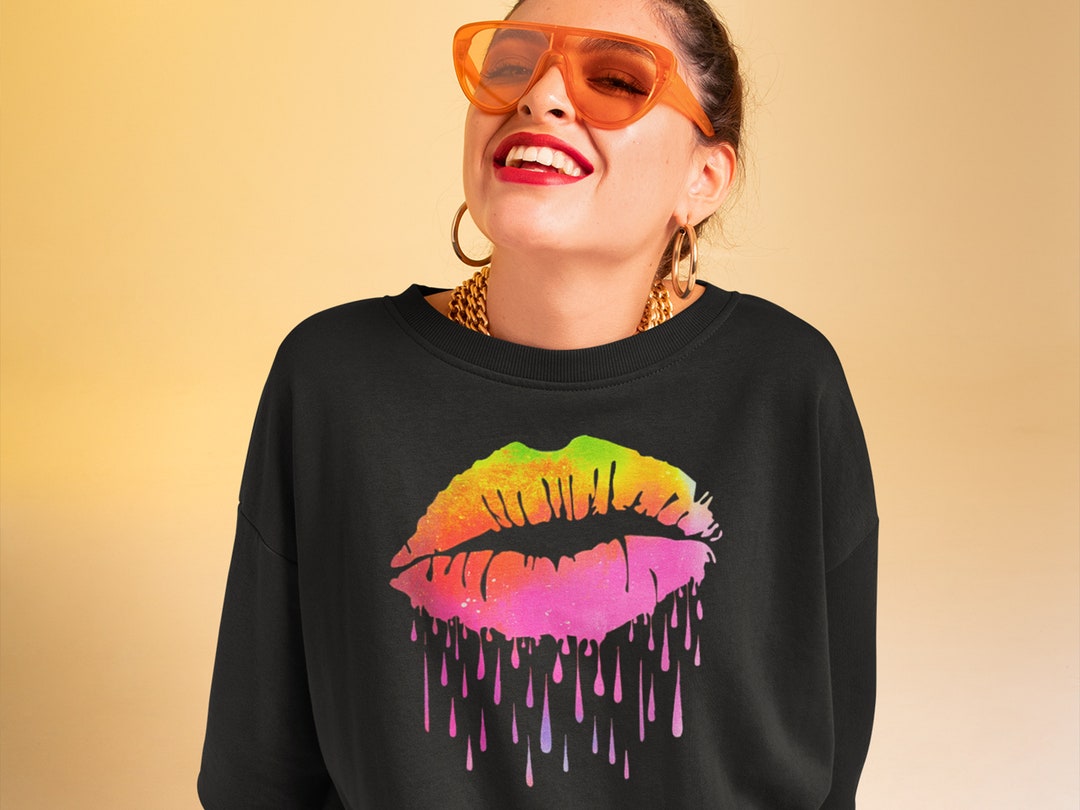 Neon Dripping Lips Adult Crewneck Sweatshirt - Etsy