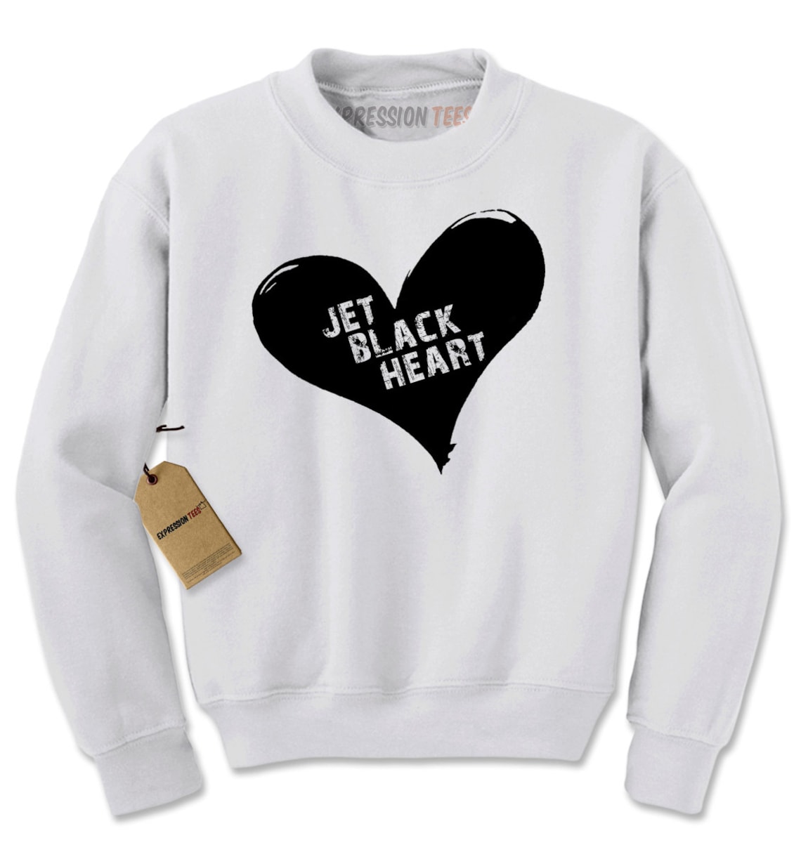 Crewneck Jet Black Heart Long Sleeve Summer Love Sweatshirt Etsy
