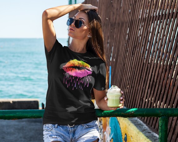 Rainbow Paint Drip Lips Women's Shirt 