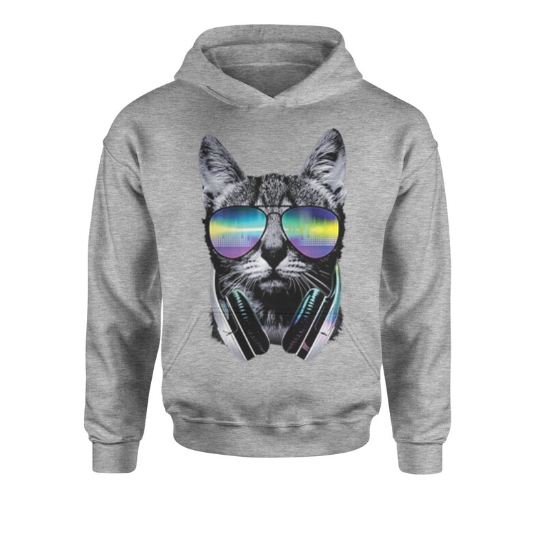 Cool Cat DJ Cat With Headphones Youthsized Hoodie Etsy