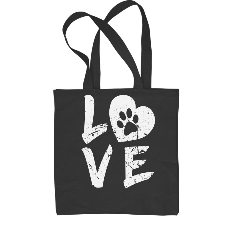 I Love My Dog Paw Print Shopping Tote Bag