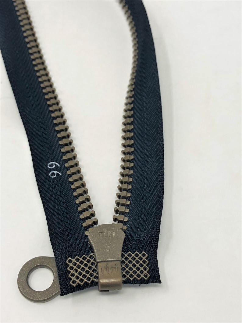 Riri Zipper Black 25.5 Inches Plastic Molded 3 Brown Teeth Separating Open Bottom for Jackets