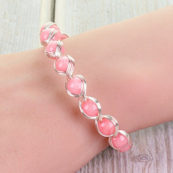 Pink Opal Bracelet, Silver Crystal Bracelets, Bracelets For Women, Beaded Bracelets, Healing Gemstone Bracelets, Birthstone Bracelets