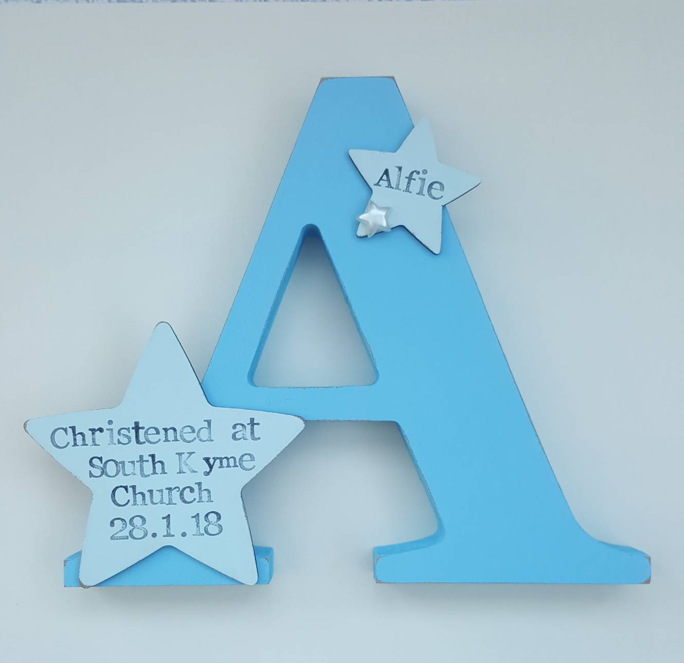 Freestanding wooden letter christening gift new baby keepsake Etsy