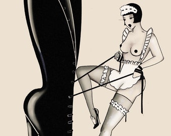 Petite Maid - Artprint | Madame Dabi | Vintage Erotica | Heels | Vintage shoes | fetish art | Gift for her | Vintage Erotica