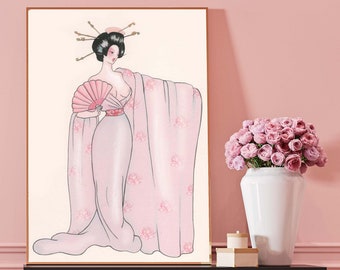 BEHIND THE FAN - Limited edition Artprint | Madame Dabi | Vintage Fans | Vintage Kimono | Flapper print | Gift for sister