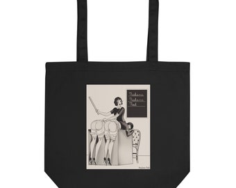 L'ecole de Madame - Black Organic Cotton shopping bag | Madame Dabi | Erotic illustration | Vintage Erotica | Flappers | French Maid | 1920