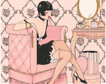 Parfum de la Dame en Noir - Limited Edition Artprint | Madame Dabi | Boudoir Print | Gift for her | Pink wall home poster