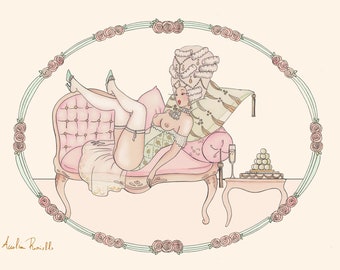 Green Parlor - Artprint | Madame Dabi | Rococo illustration art | Coquette art print | Coquette aesthetics | Marie Antoinette | Ladurèe