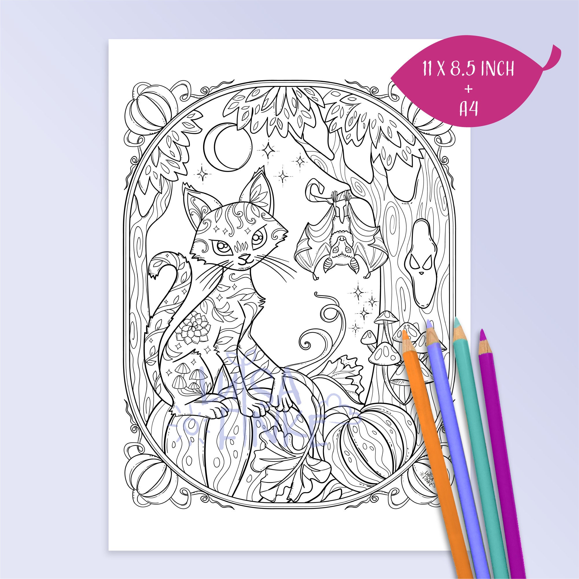 Cat Coloring Page Pumpkin Coloring Halloween Coloring Page - Etsy