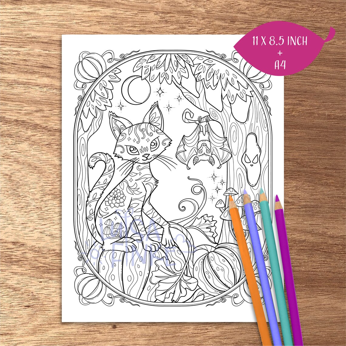 Cat Coloring Page Pumpkin Coloring Halloween Coloring Page - Etsy