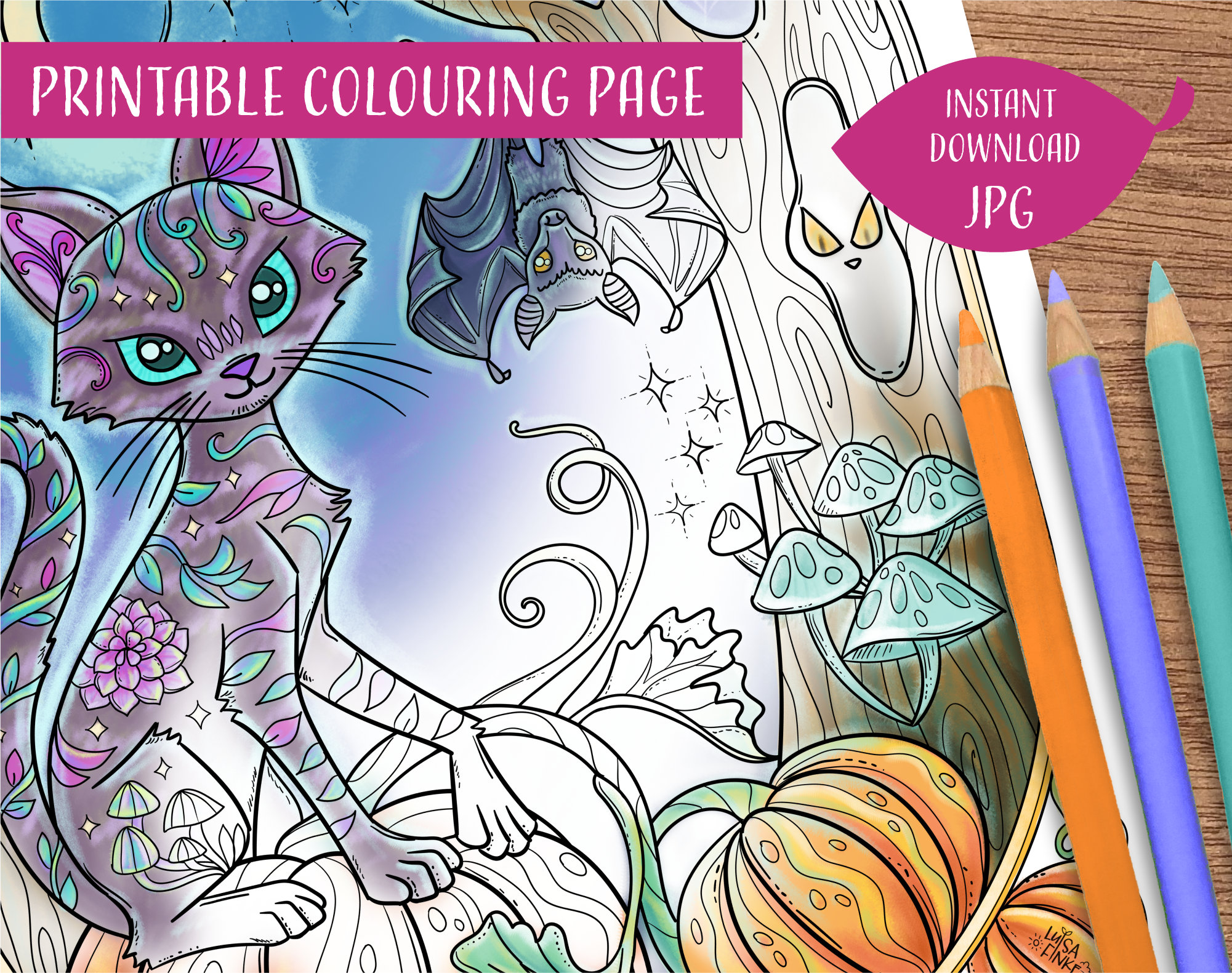 Cat Coloring Page Pumpkin Coloring Halloween Coloring Page - Etsy
