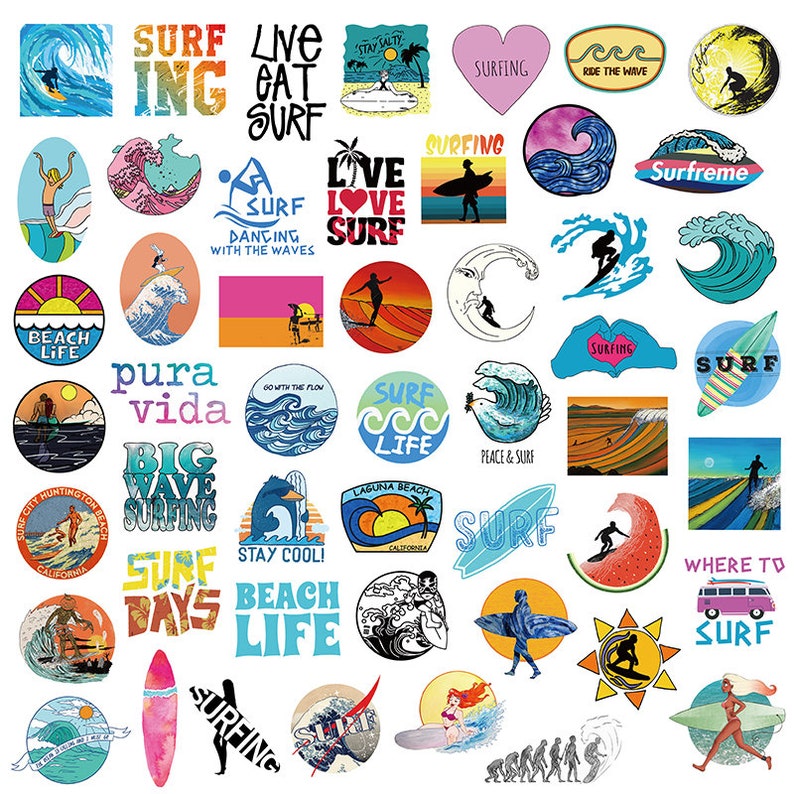 50 pcs summer surfing sticker pack travel stickers laptop etsy