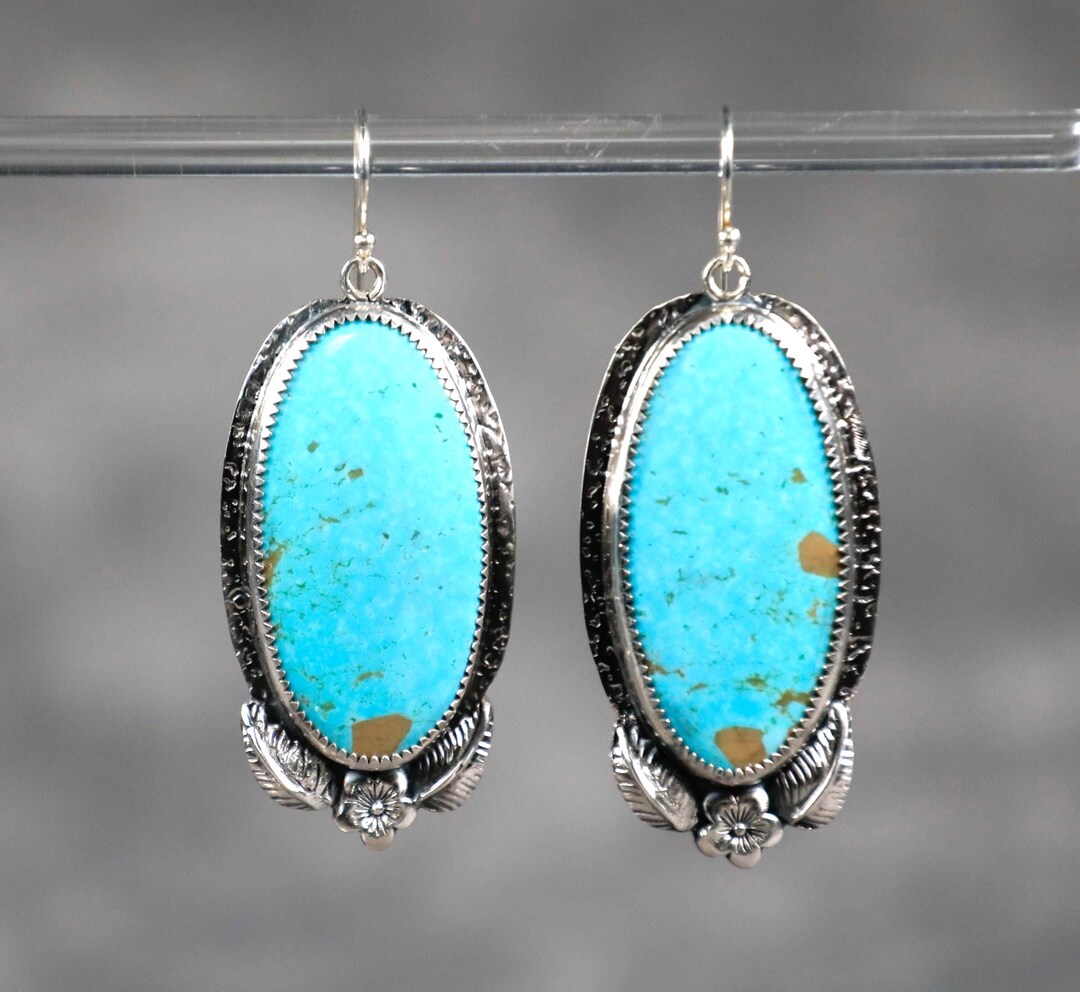 Kingman Turquoise and Sterling Silver Earrings - Etsy