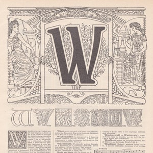Alfabeto Francés Original Letra W Litografía de LAROUSSE Nouveau Larousse illustré Paris Edition 1922