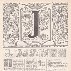 Alphabet Français Original Lettre J Lithographie de LAROUSSE Nouveau Larousse illustré Paris Edition 1922