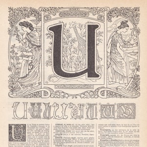 Lettre U de l'Alphabet Français Originale Lithographie de LAROUSSE Nouveau Larousse illustré Paris Edition 1922 - A