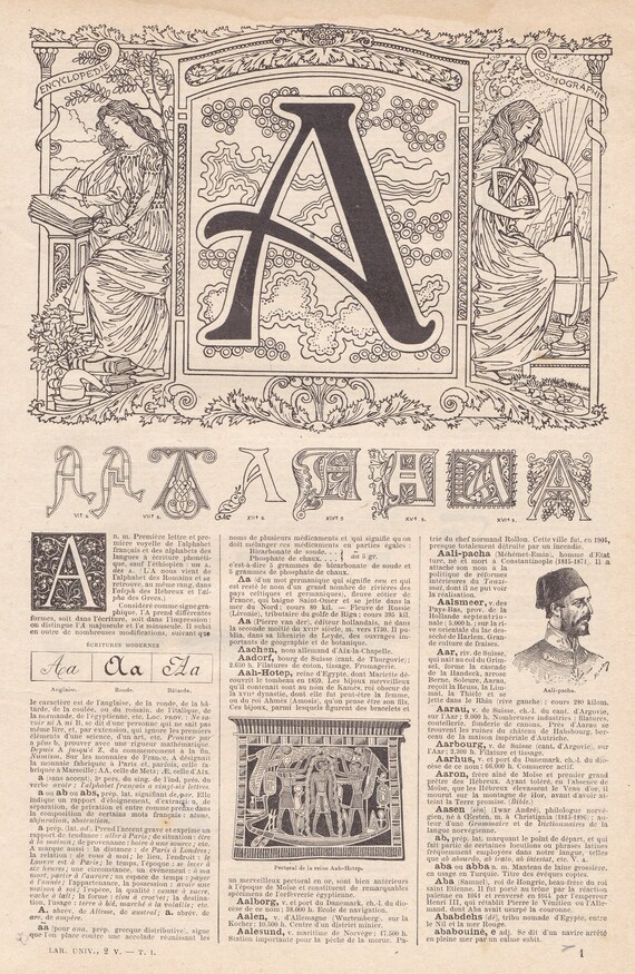 Original French Alphabet Letter A Lithograph From LAROUSSE Nouveau