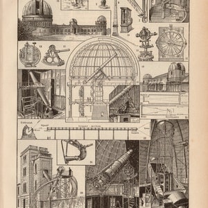 Original französische Astronomie Sternenhimmel Teleskop Lithographie von LAROUSSE Nouveau Larousse illustré Paris Edition 1922