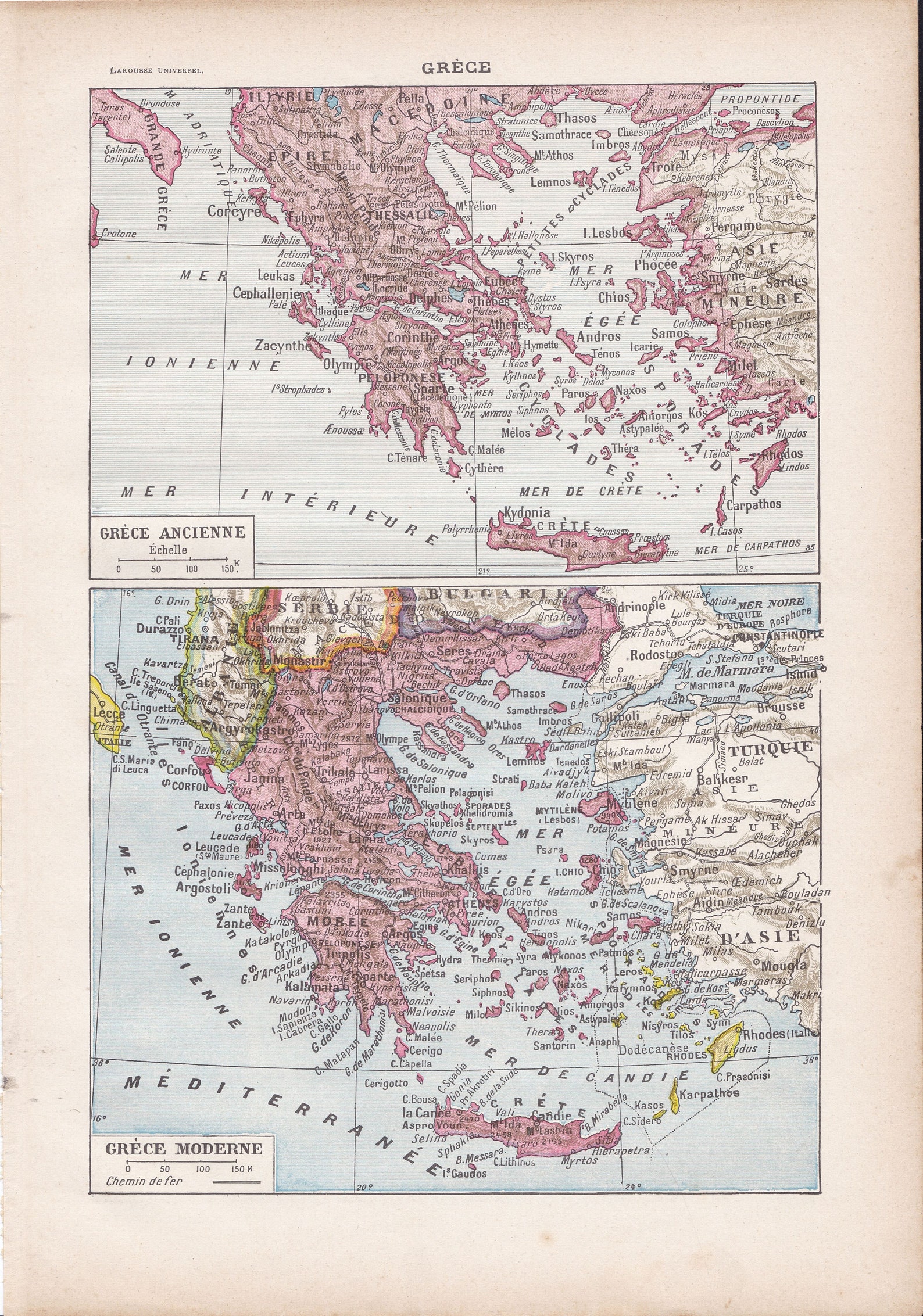 Vintage Map of Greece Ancient and Modern Original 1939 French ...