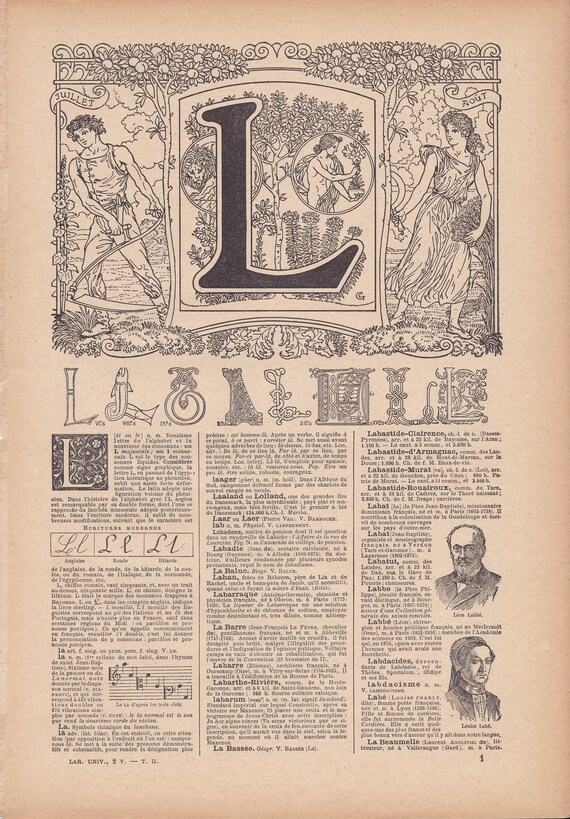 Original French Alphabet Letter L Lithograph From LAROUSSE Nouveau