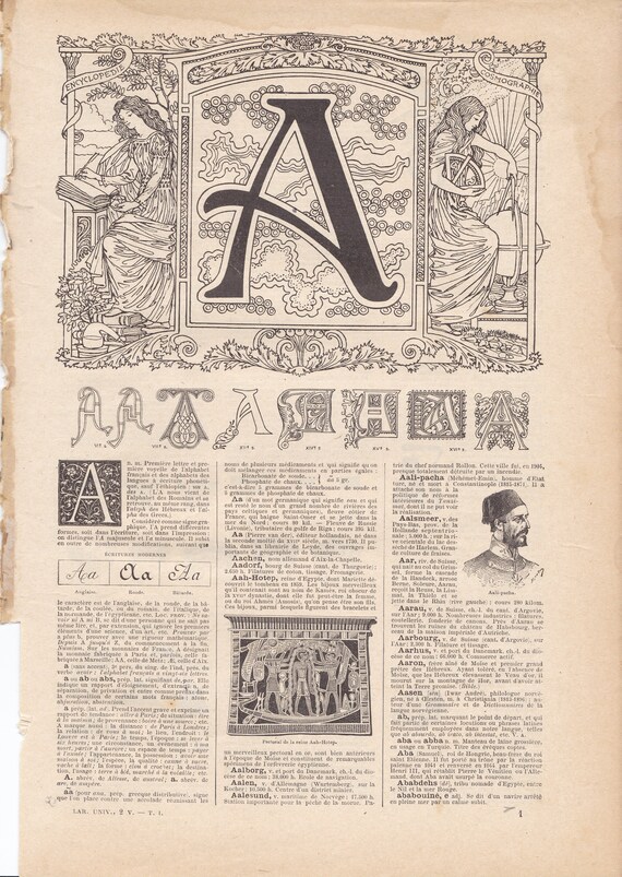 Original French Alphabet Letter A Lithograph From LAROUSSE Nouveau