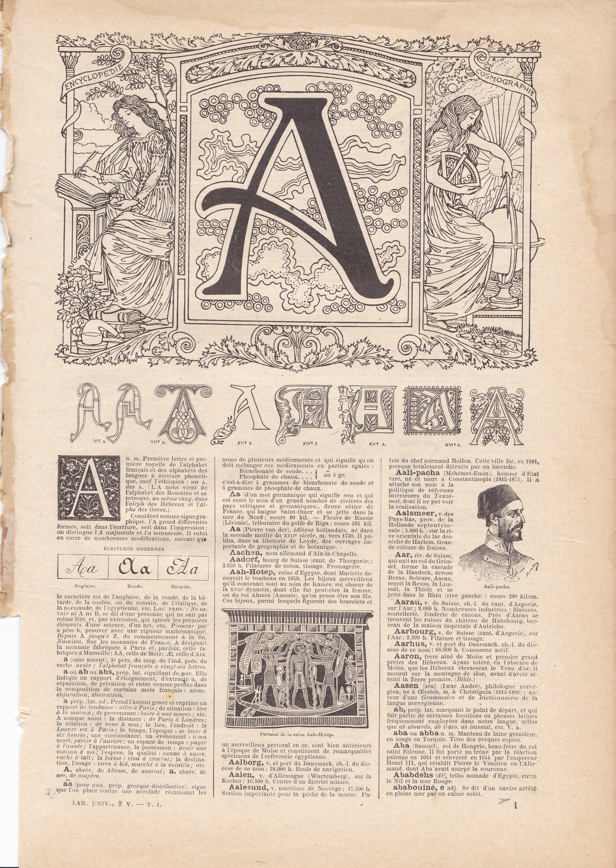Original French Alphabet Letter A Lithograph From LAROUSSE Nouveau