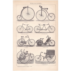 Antique 1892 Bicycles Cycling Bikes German Chromolithograph Lithograph Print Vintage Decor Collection Celebration BR1 image 1