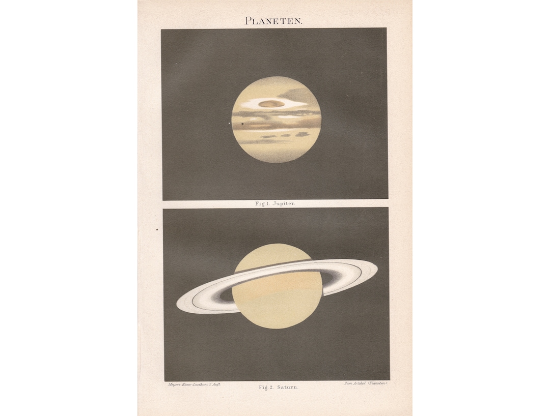 Antique 1895 Planets Galaxy Solar System Stars Moon Sun Sky Saturn ...