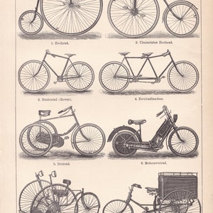 Antique 1892 Bicycles Cycling Bikes German Chromolithograph Lithograph Print Vintage Decor Collection Celebration BR1 image 2