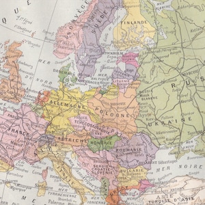 Mapa Original Francés de Europa Litografía de LAROUSSE Nouveau Larousse illustré Edición París 1939