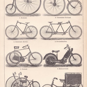 Antique 1892 Bicycles Cycling Bikes German Chromolithograph Lithograph Print Vintage Decor Collection Celebration BR1 image 3