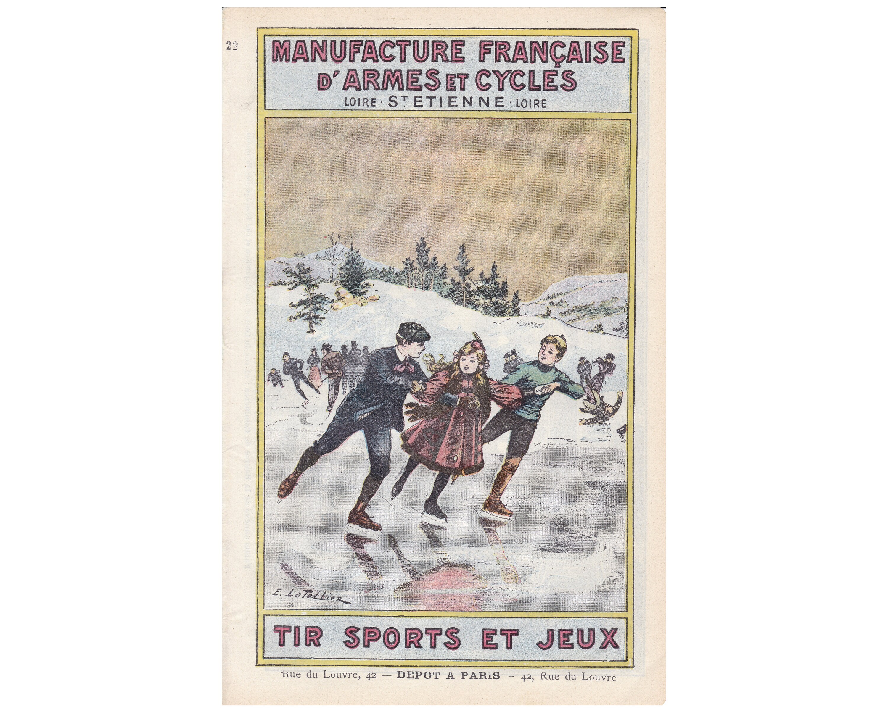 Antique Print Outdoor Sports from French Trade Catalogue for Hunting Cycling Fishing Tourists Sports Men Woman Family France 1905 1905