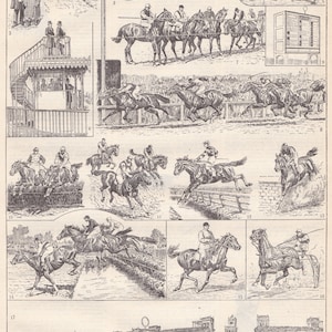 Vintage Original French Horse Racing Gambling Betting Equestrian Sports Lithograph  Larousse illustré Paris Edition 1922 NLA22