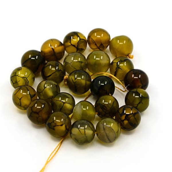 10 perles d'agate 8 mm craquelées "veine de dragon"
