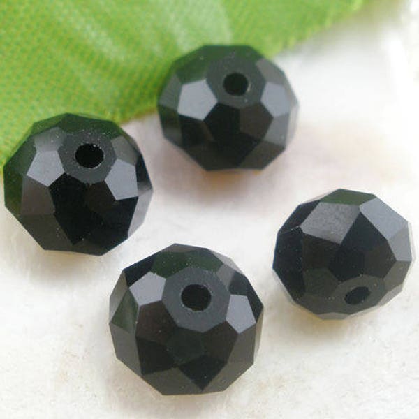 10 Perles noires 8mm à facette quartz