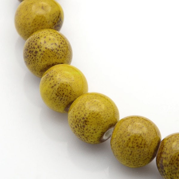 10 perles en céramique émaillée 8 mm jaune ocre ou rouge tomette aux choix