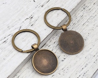 2 key rings bronze or gold cabochon supports 25 m