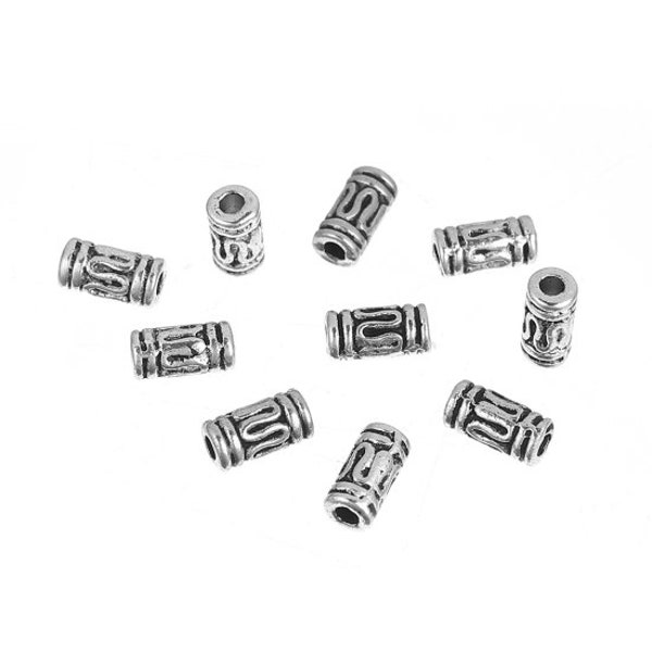 20 perles tubes ciselées ntercalaires argent 6x3mm