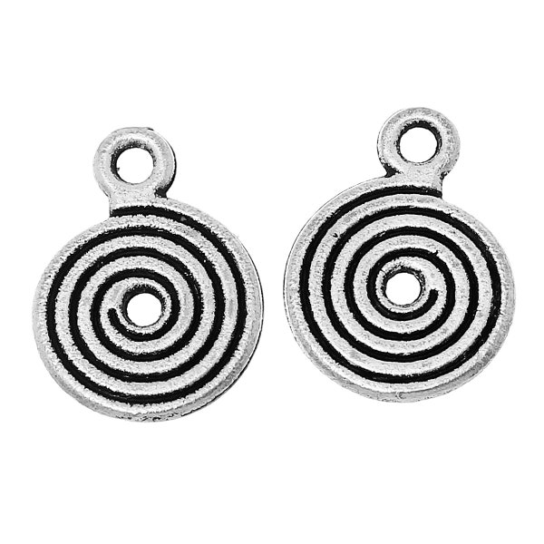 15 pendentifs petites spirales breloques 15 X 7,5 mm métal argenté
