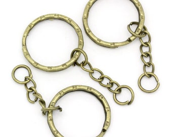 3 hammered key rings with extension in bronze metal