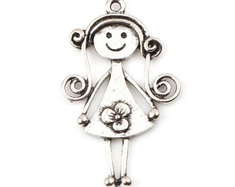 1 pendentif poupée stylisée 3,9 X 2,4 cm argent vieilli