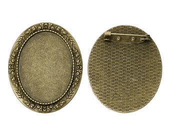 2 supports broches cabochons 30x40mm bronze