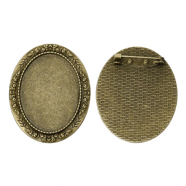 2 supports broches cabochons 30x40mm bronze