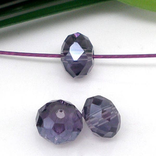10 Perles violettes 6 mm en verre à facette