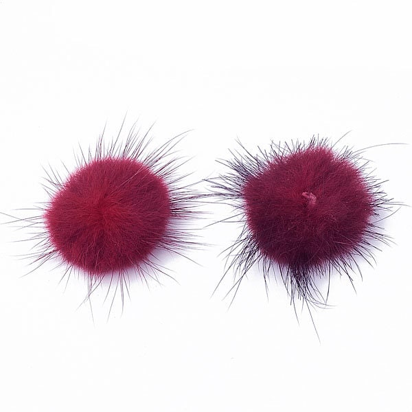 4 pompons fourrure bordeaux 20mm sans accroche