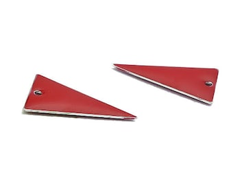 2 pendentifs émaillés 22x13mm triangle rouge double face