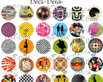 Digital images for cabochons "60'S POP VINTAGE" x 4 formats