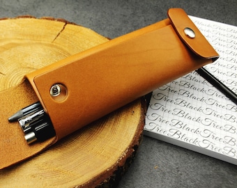 Leather pencil case, elegant pen case, pencil pouch, natural leather, snaps